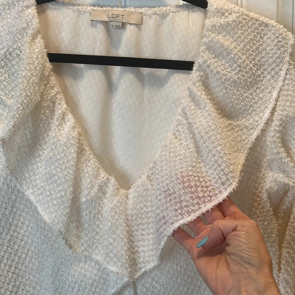 LOFT Ivory Ruffle Blouse - Picture 9 of 10